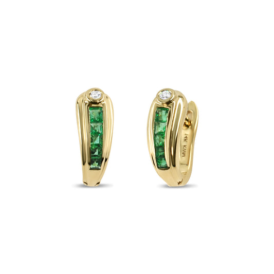 EMERALD DIAMOND HUGGIE EARRINGS