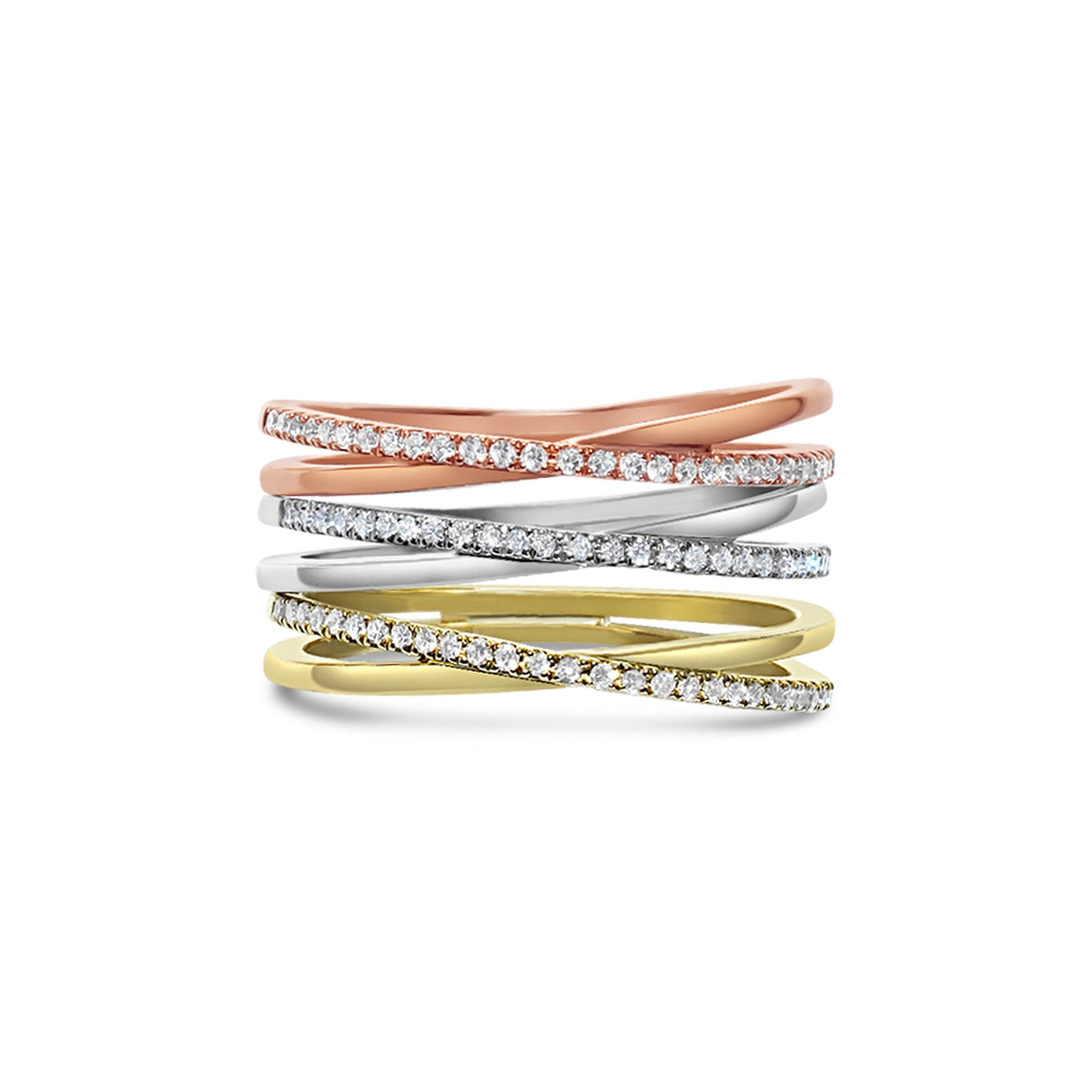 DIAMOND CRISSCROSS STACKING RING 14kwg