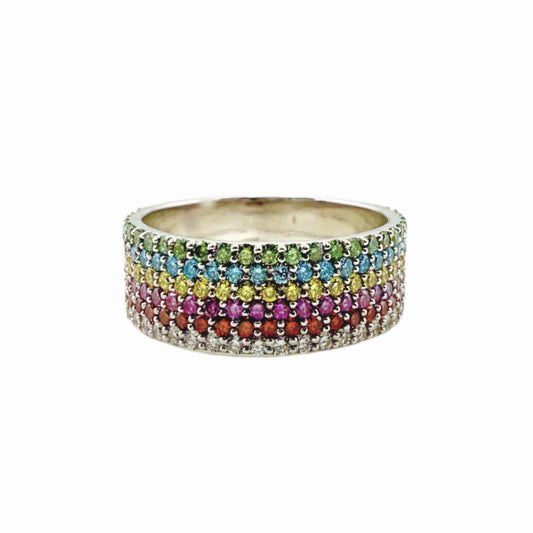 14K WHITE GOLD MULTICOLOR DIAMOND ETERNITY BAND