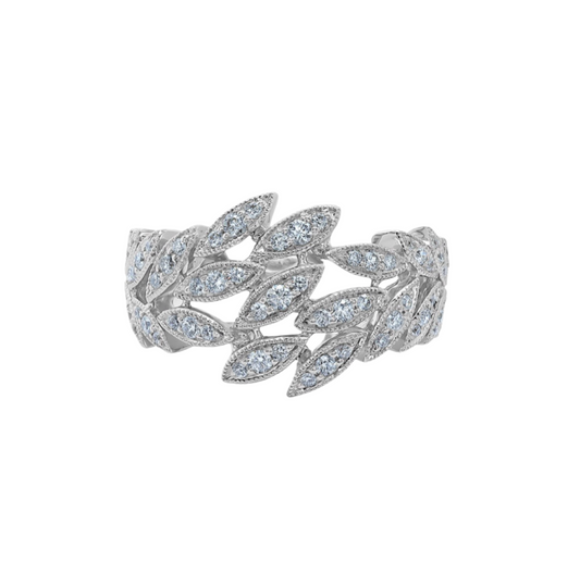 18K WHITE GOLD DIAMOND LEAVES RING