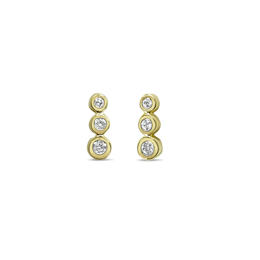 BEZEL 3 DIAMOND GOLD EARRINGS