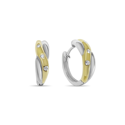 TWO-TONED 14K GOLD DIAMOND HUGGIE EARRINGS