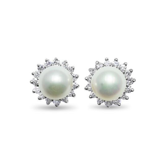 8MM PEARL DIAMOND STUD EARRINGS