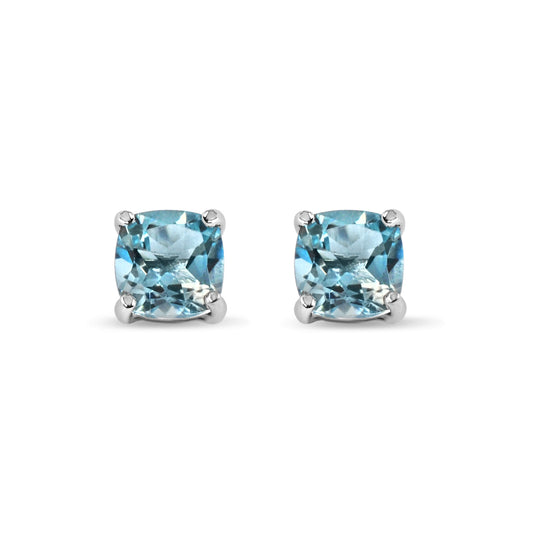 AQUAMARINE 14KWG CUSHION CUT STUDS