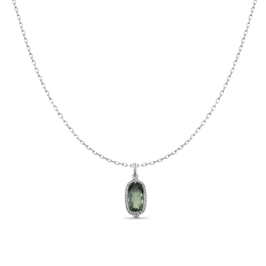 GREEN AMETHYST DIAMOND PENDANT NECKLACE