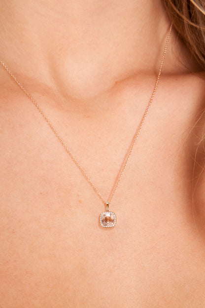 MORGANITE DIAMOND CUSHION PENDANT NECKLACE