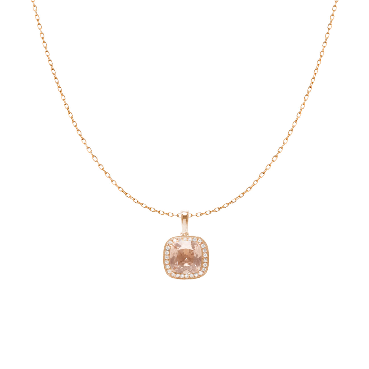 MORGANITE DIAMOND CUSHION PENDANT NECKLACE