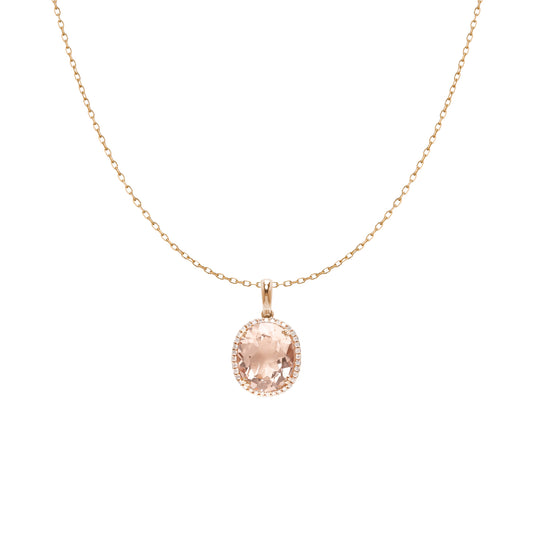 MORGANITE DIAMOND LARGE OVAL PENDANT NECKLACE