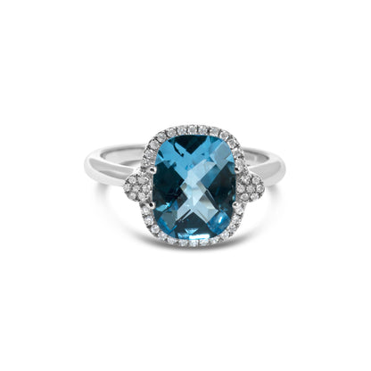 14K WHITE GOLD BLUE TOPAZ DIAMOND RING