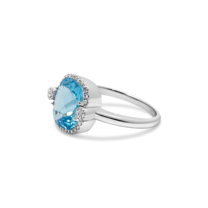 14K WHITE GOLD BLUE TOPAZ DIAMOND RING