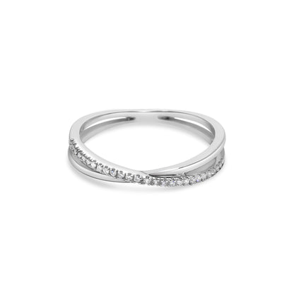 DIAMOND CRISSCROSS STACKING RING 14kwg