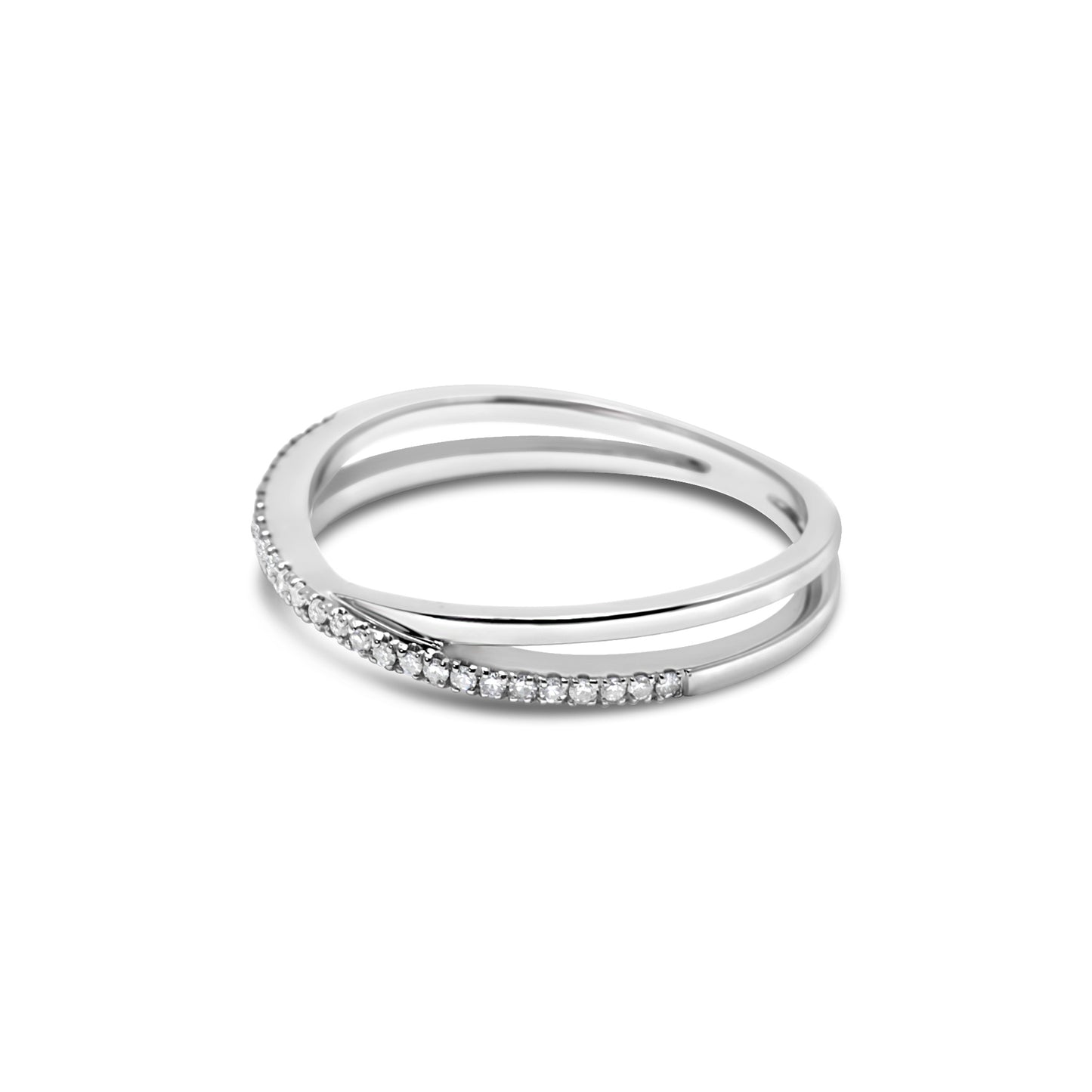 DIAMOND CRISSCROSS STACKING RING 14kwg