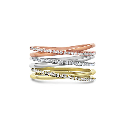 DIAMOND CRISSCROSS STACKING RING YELLOW GOLD