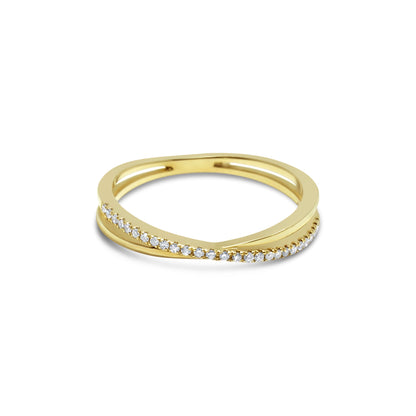 DIAMOND CRISSCROSS STACKING RING YELLOW GOLD