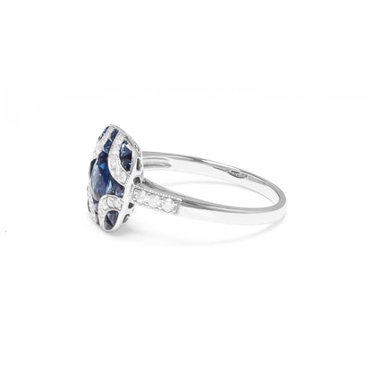 SAPPHIRE DIAMOND ART DECO RING