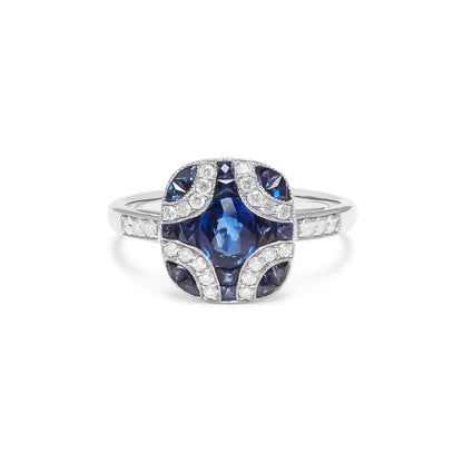 SAPPHIRE DIAMOND ART DECO RING