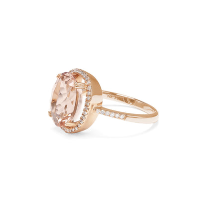 14K ROSE GOLD MORGANITE DIAMOND LARGE OVAL RING