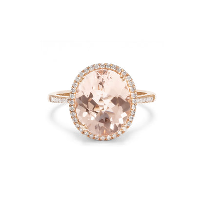 14K ROSE GOLD MORGANITE DIAMOND LARGE OVAL RING