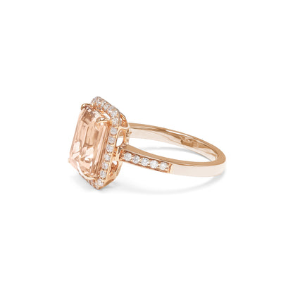 14K ROSE GOLD MORGANITE DIAMOND CUSHION CUT RING