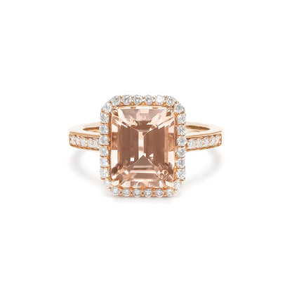 14K ROSE GOLD MORGANITE DIAMOND CUSHION CUT RING