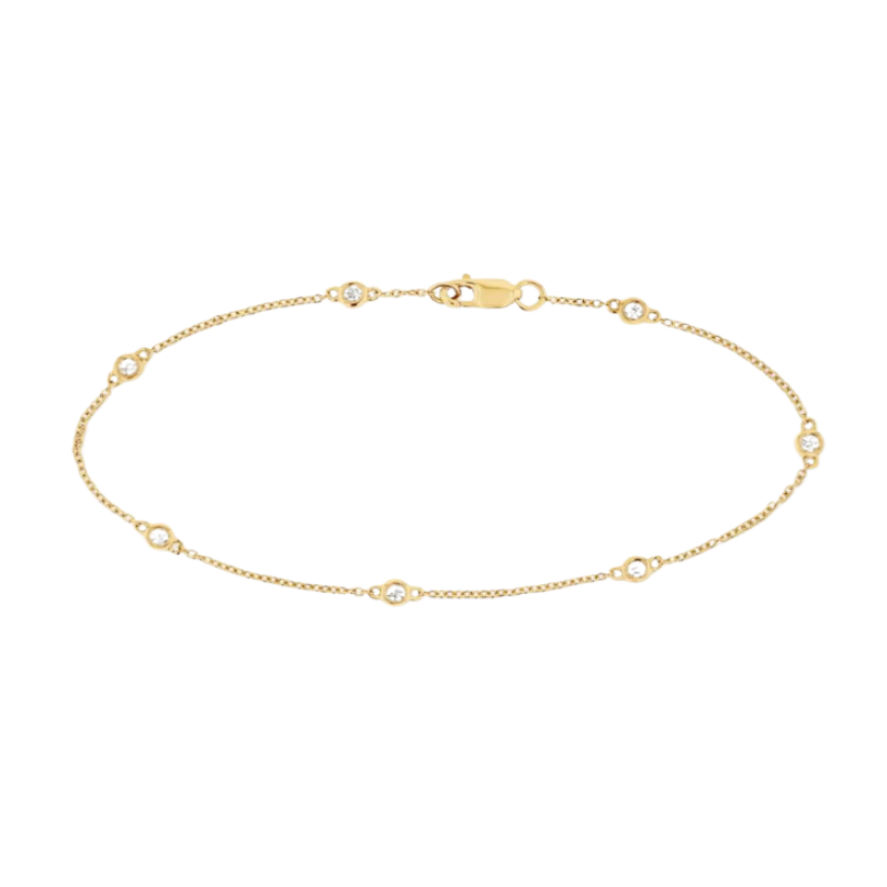 14K YELLOW GOLD DIAMOND BEZEL STATION BRACELET