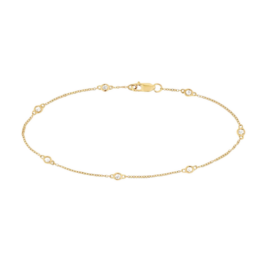 14K YELLOW GOLD DIAMOND BEZEL STATION BRACELET