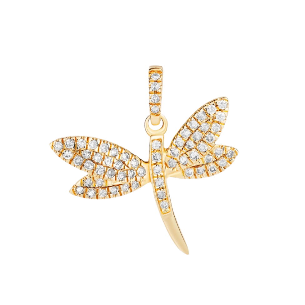 14K YELLOW GOLD DIAMOND DRAGONFLY CHARM