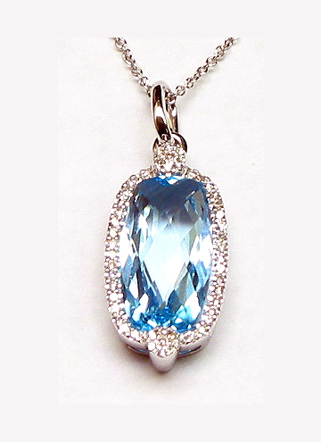 14KWG Blue Topaz and Diamond Pendant